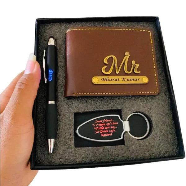 Men's Wallet with LED Pen & Keychain